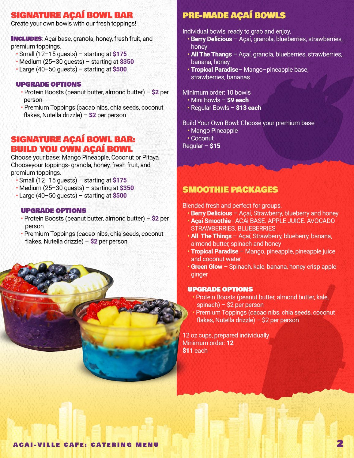 Acai-Ville Cafe catering menu — page 2